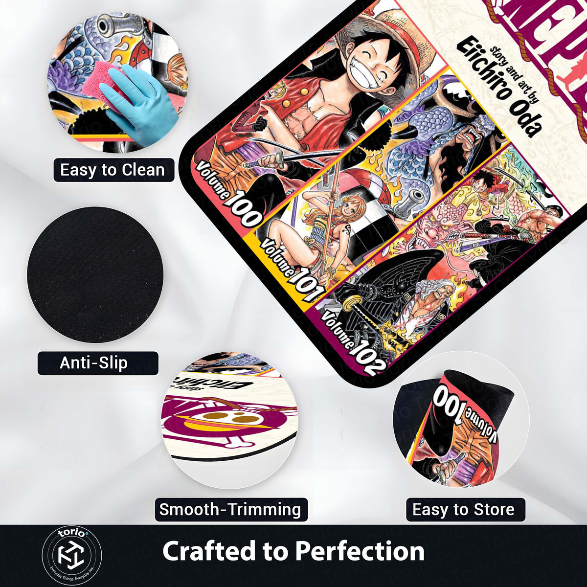 One Piece Manga Collage Floor Mat | Luffy Straw Hat Pirates Anime Flat Rug | Anti-Slip 3mm Absorbent Floor Mat for Gaming Room, Bedroom & Otaku Setup
