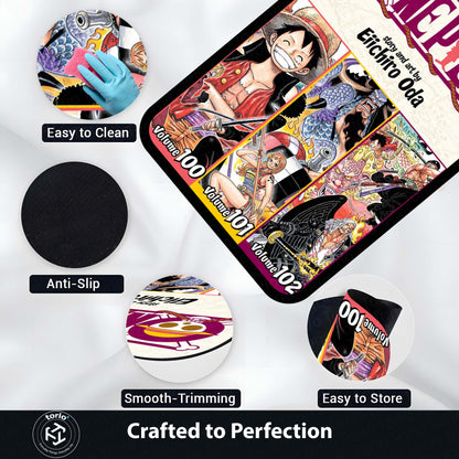 One Piece Manga Collage Floor Mat | Luffy Straw Hat Pirates Anime Flat Rug | Anti-Slip 3mm Absorbent Floor Mat for Gaming Room, Bedroom & Otaku Setup