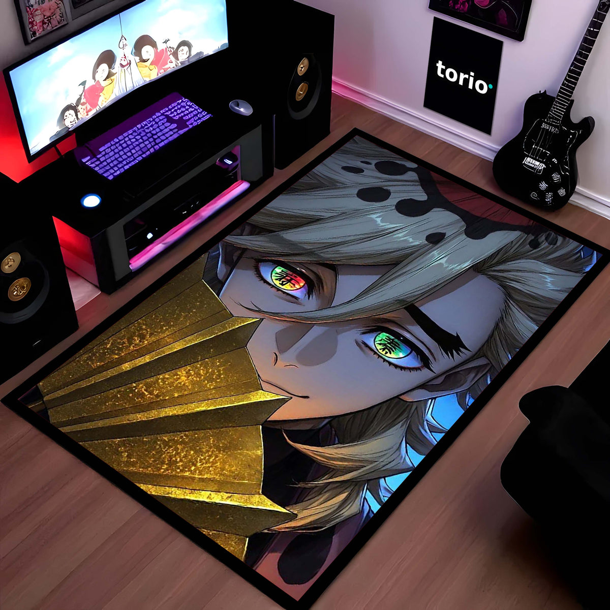 Upper Moon Demon Area Flat Rug | Anime Villain Area Flat Rug | Premium Manga-Inspired Gaming & Bedroom Decor Flat Rug