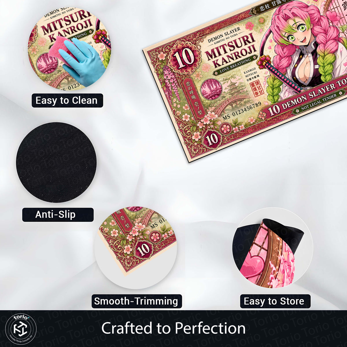 Demon Slayer Mitsuri Kanroji Flat Rug | Japanese Anime Currency Note Design | Premium Anti-Slip Flat Rug