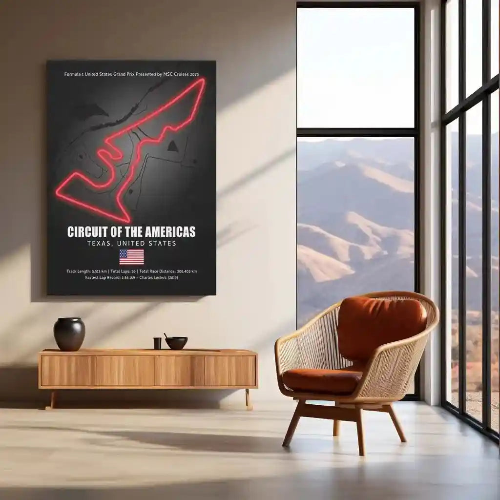 LED | 🇺🇸 Circuit of the Americas Neon LED Metal Poster – Glowing USA F1 Track Wall Art (COTA) - TURTLEWINGS