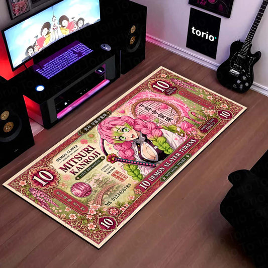 Demon Slayer Mitsuri Kanroji Flat Rug | Japanese Anime Currency Note Design | Premium Anti-Slip Flat Rug
