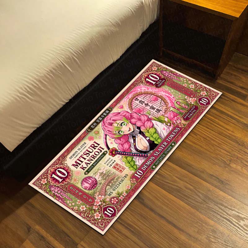 Demon Slayer Mitsuri Kanroji Flat Rug | Japanese Anime Currency Note Design | Premium Anti-Slip Flat Rug