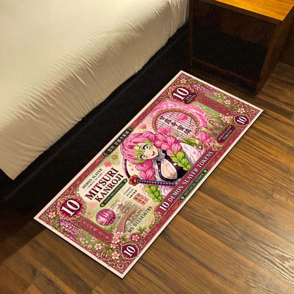 Demon Slayer Mitsuri Kanroji Flat Rug | Japanese Anime Currency Note Design | Premium Anti-Slip Flat Rug