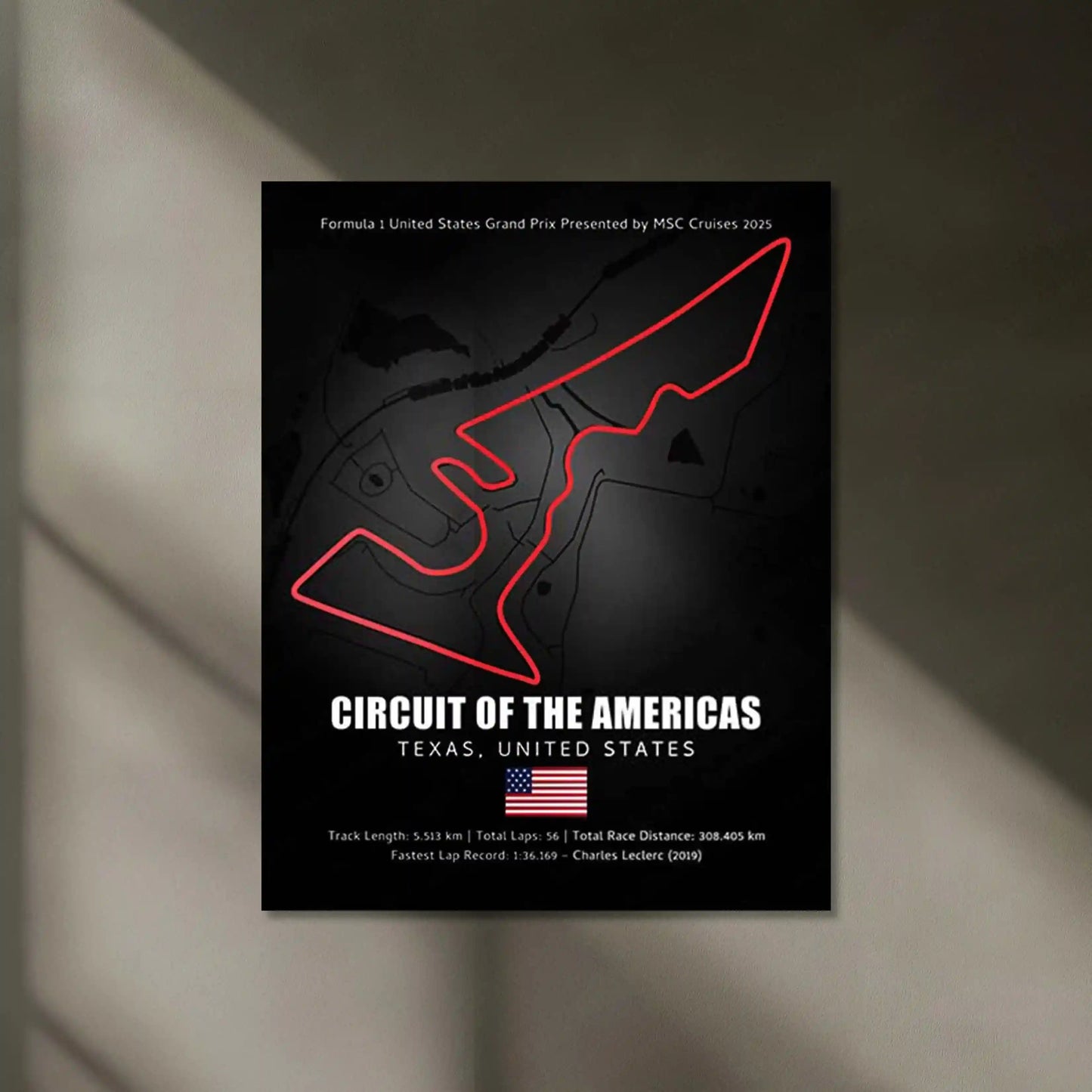 LED | 🇺🇸 Circuit of the Americas Neon LED Metal Poster – Glowing USA F1 Track Wall Art (COTA) - TURTLEWINGS