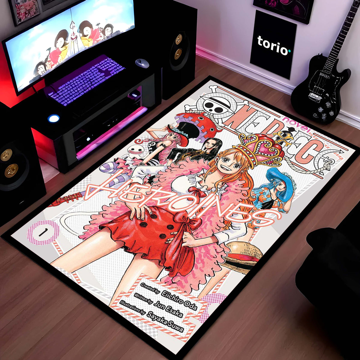 One Piece Manga Collage Floor Mat | Luffy Straw Hat Pirates Anime Flat Rug | Anti-Slip 3mm Absorbent Floor Mat for Gaming Room, Bedroom & Otaku Setup