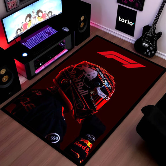 Formula Racing Helmet Area Flat Rug | Formula Motorsport Area Flat Rug | Premium Racing Fan Room Decor Flat Rug