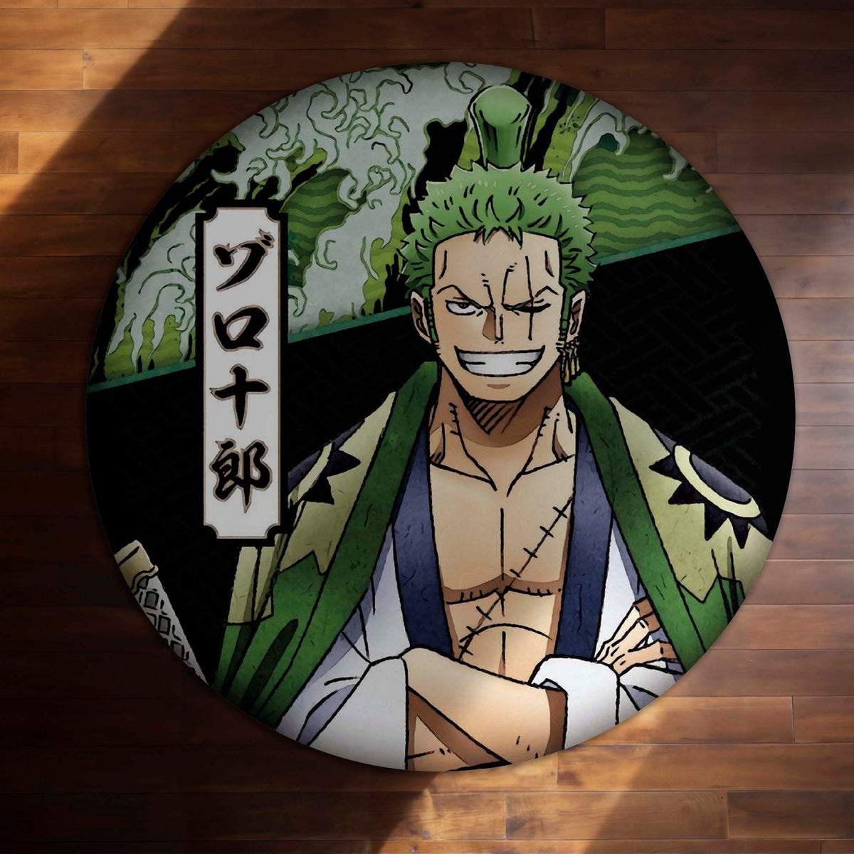 Roronoa Zoro Circular Floor Mat (3 mm Thick) | One Piece Anime Round Flat Rug with Samurai Aesthetic for Bedroom, Gaming Room & Otaku Home Decor | TORIO