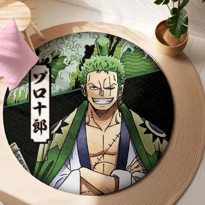 Roronoa Zoro Circular Floor Mat (3 mm Thick) | One Piece Anime Round Flat Rug with Samurai Aesthetic for Bedroom, Gaming Room & Otaku Home Decor | TORIO