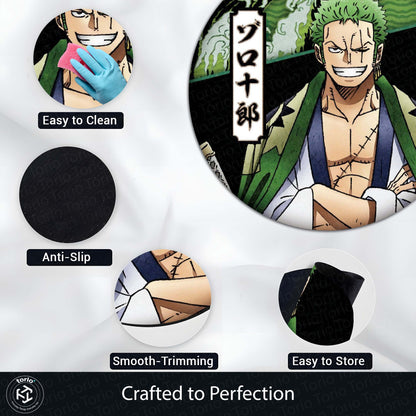 Roronoa Zoro Circular Floor Mat (3 mm Thick) | One Piece Anime Round Flat Rug with Samurai Aesthetic for Bedroom, Gaming Room & Otaku Home Decor | TORIO