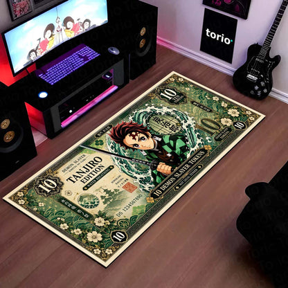 Demon Slayer Tanjiro Kamado Flat Rug | Japanese Anime Currency Note Design | Premium Anti-Slip Flat Rug
