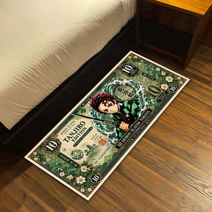 Demon Slayer Tanjiro Kamado Flat Rug | Japanese Anime Currency Note Design | Premium Anti-Slip Flat Rug