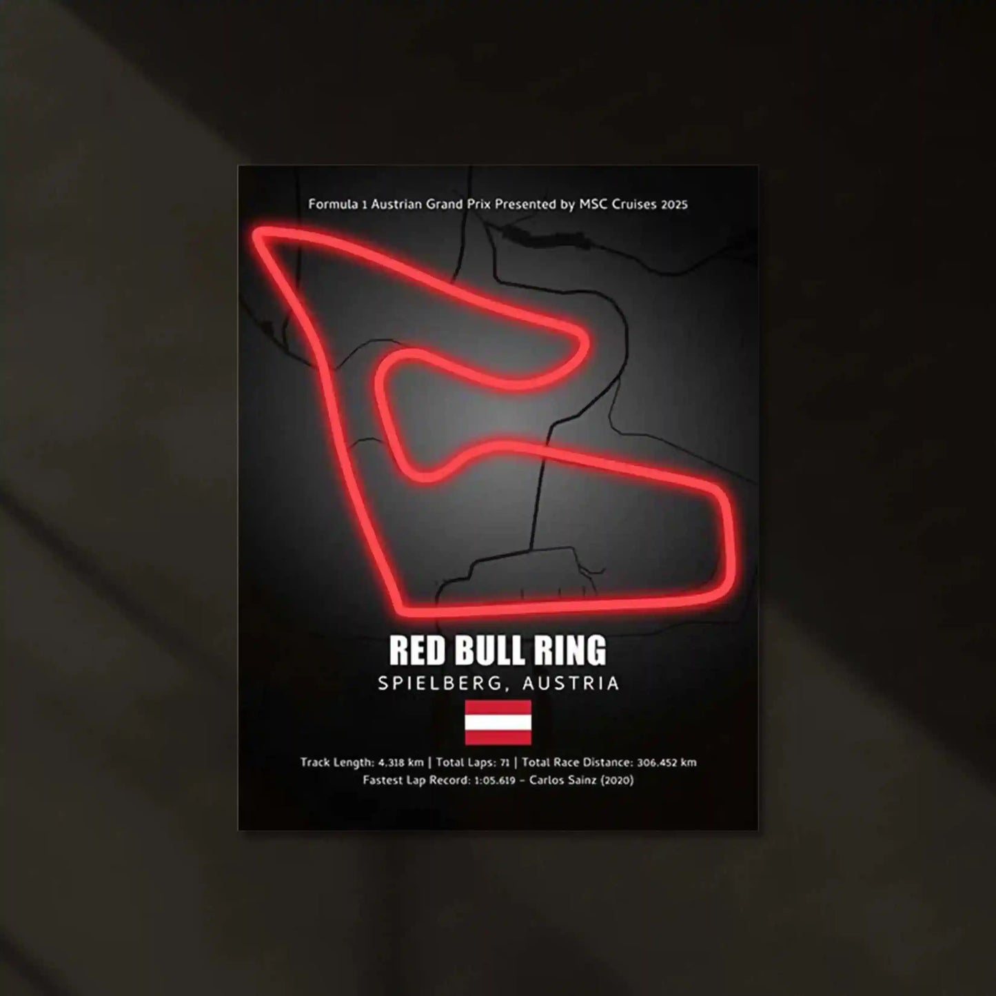 LED | Red Bull Ring Neon LED Metal Poster – Glowing Austria F1 Circuit Wall Art - TURTLEWINGS