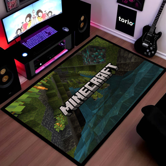 Minecraft Floor Mat | Pixel World Gaming Flat Rug Inspired Design | Anti-Slip 3mm Absorbent Floor Mat for Gaming Room, Kids Room & Setup