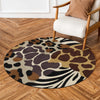 Safari Animal Print Round Area Flat Rug | Leopard Zebra Giraffe Pattern Floor Mat | Wildlife Inspired Round Carpet for Living Room, Bedroom, Reading Corner & Modern Home Decor