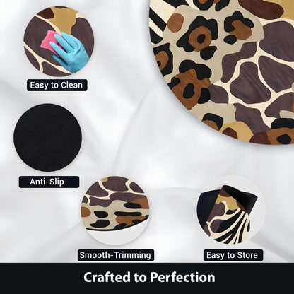 Safari Animal Print Round Area Flat Rug | Leopard Zebra Giraffe Pattern Floor Mat | Wildlife Inspired Round Carpet for Living Room, Bedroom, Reading Corner & Modern Home Decor