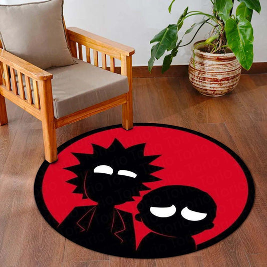 Rick & Morty Circular Floor Mat (3 mm Thick) | Minimal Silhouette Round Flat Rug with Red Background for Bedroom, Gaming Room & Pop Culture Home Decor | TORIO