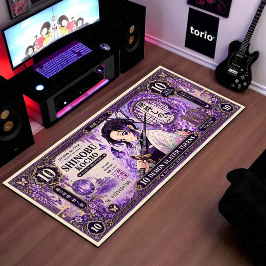 Demon Slayer Shinobu Kocho Flat Rug | Japanese Anime Currency Note Design | Premium Anti-Slip Flat Rug