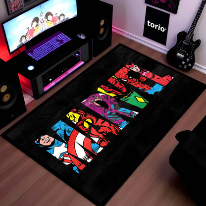 Marvel Avengers Superheroes Floor Mat | Iron Man Captain America Spider-Man Comic Flat Rug | Anti-Slip 3mm Absorbent Floor Mat for Gaming Room, Bedroom & Fan Cave