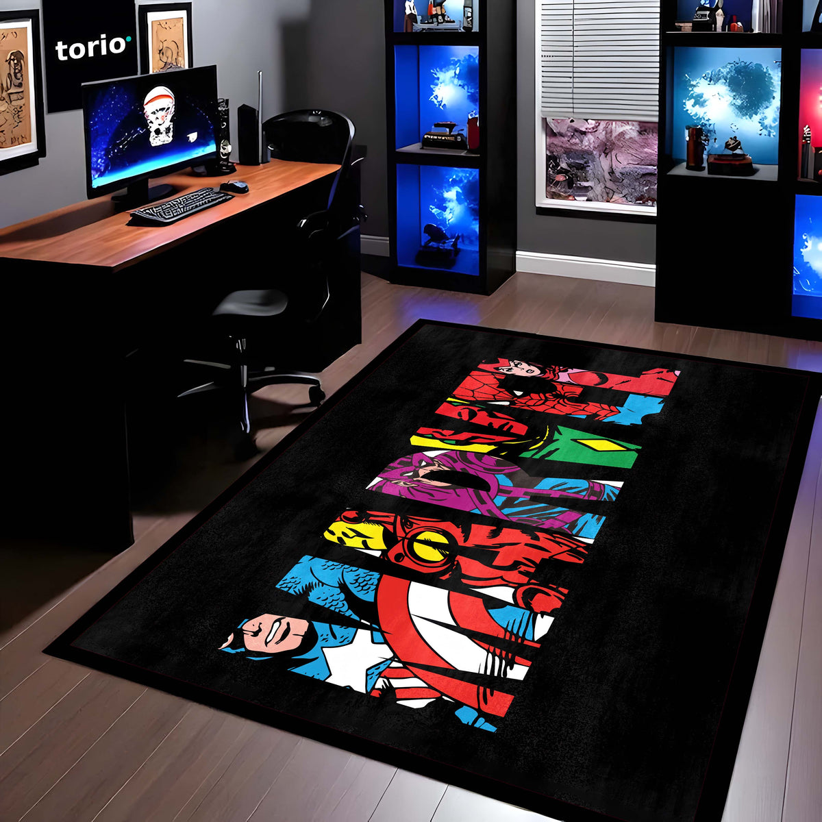 Marvel Avengers Superheroes Floor Mat | Iron Man Captain America Spider-Man Comic Flat Rug | Anti-Slip 3mm Absorbent Floor Mat for Gaming Room, Bedroom & Fan Cave