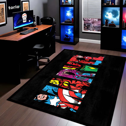 Marvel Avengers Superheroes Floor Mat | Iron Man Captain America Spider-Man Comic Flat Rug | Anti-Slip 3mm Absorbent Floor Mat for Gaming Room, Bedroom & Fan Cave