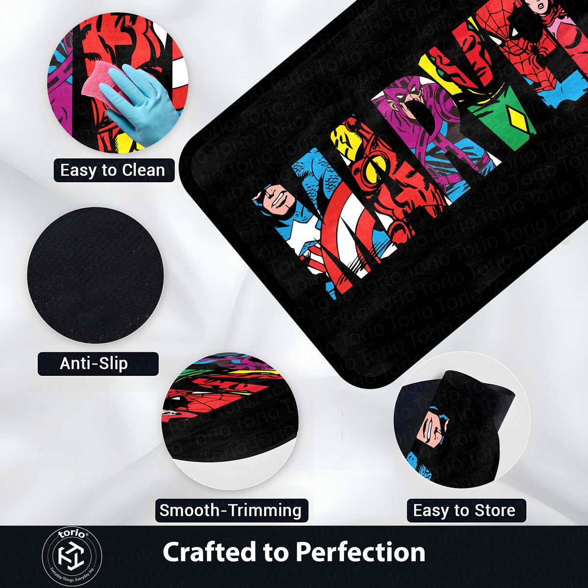 Marvel Avengers Superheroes Floor Mat | Iron Man Captain America Spider-Man Comic Flat Rug | Anti-Slip 3mm Absorbent Floor Mat for Gaming Room, Bedroom & Fan Cave