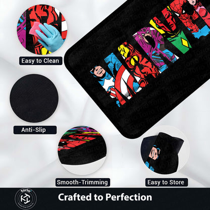 Marvel Avengers Superheroes Floor Mat | Iron Man Captain America Spider-Man Comic Flat Rug | Anti-Slip 3mm Absorbent Floor Mat for Gaming Room, Bedroom & Fan Cave