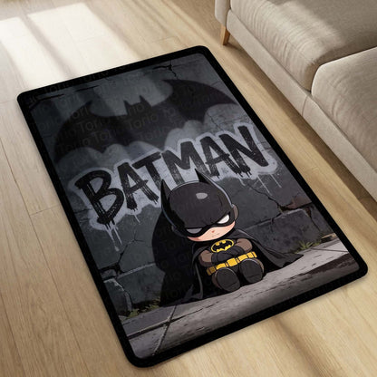 Cute Batman Chibi Area Flat Rug | Batman Superhero Area Flat Rug | Premium DC-Inspired Gaming Room Decor Flat Rug