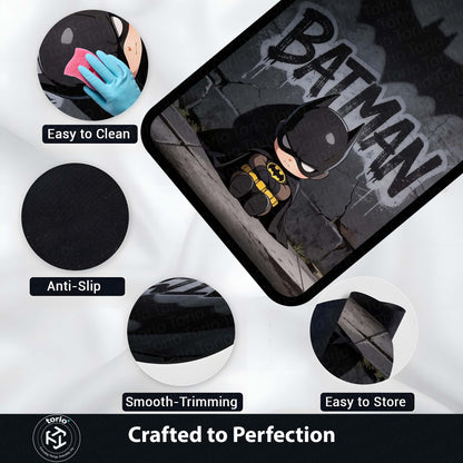 Cute Batman Chibi Area Flat Rug | Batman Superhero Area Flat Rug | Premium DC-Inspired Gaming Room Decor Flat Rug