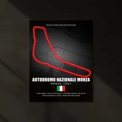 LED | 🇮🇹 Monza Circuit Neon LED Metal Poster – Glowing Temple of Speed Wall Art (Italy F1 Track) - TURTLEWINGS
