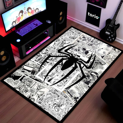 SpiderMan Comic Collage Floor Mat | Black & White Marvel Spider Art Flat Rug | Anti-Slip 3mm Absorbent Floor Mat for Gaming Room, Bedroom & Fan Cave
