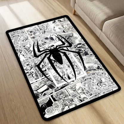 SpiderMan Comic Collage Floor Mat | Black & White Marvel Spider Art Flat Rug | Anti-Slip 3mm Absorbent Floor Mat for Gaming Room, Bedroom & Fan Cave