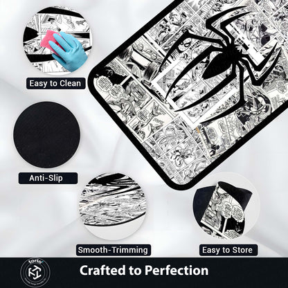SpiderMan Comic Collage Floor Mat | Black & White Marvel Spider Art Flat Rug | Anti-Slip 3mm Absorbent Floor Mat for Gaming Room, Bedroom & Fan Cave