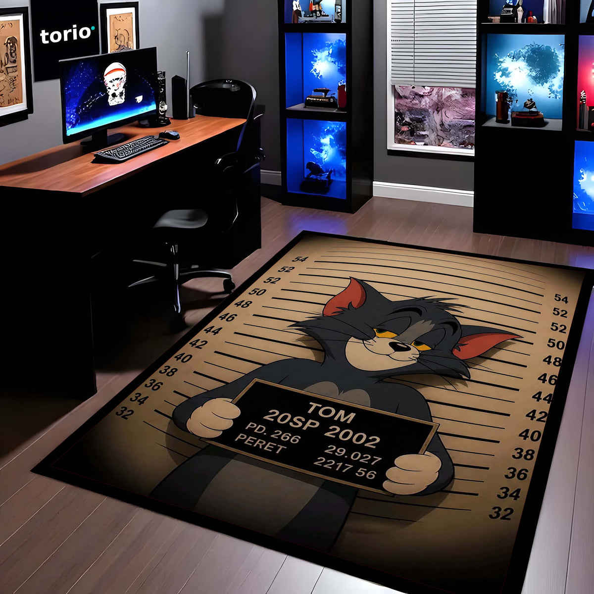Tom Mugshot Area Flat Rug | Funny Tom & Jerry Cartoon Area Flat Rug | Premium Cartoon Gaming Room Decor Flat Rug