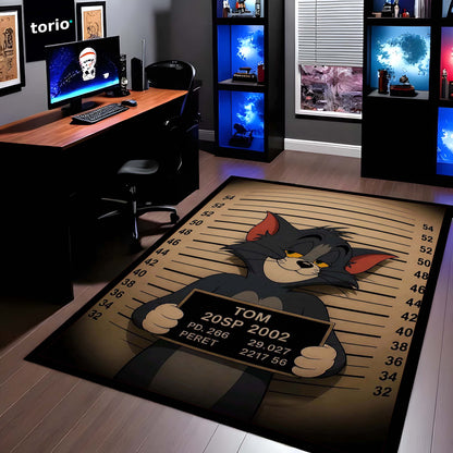 Tom Mugshot Area Flat Rug | Funny Tom & Jerry Cartoon Area Flat Rug | Premium Cartoon Gaming Room Decor Flat Rug
