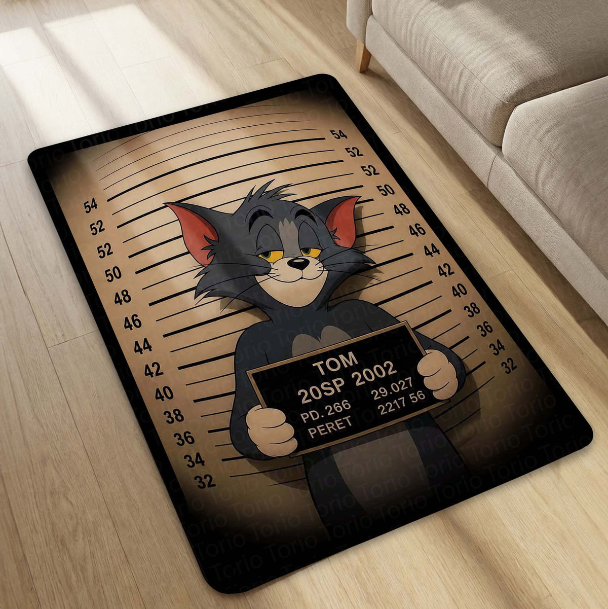 Tom Mugshot Area Flat Rug | Funny Tom & Jerry Cartoon Area Flat Rug | Premium Cartoon Gaming Room Decor Flat Rug