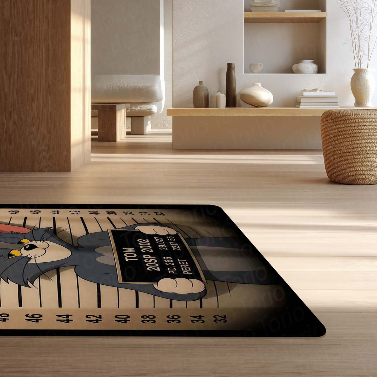 Tom Mugshot Area Flat Rug | Funny Tom & Jerry Cartoon Area Flat Rug | Premium Cartoon Gaming Room Decor Flat Rug