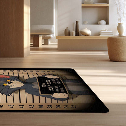 Tom Mugshot Area Flat Rug | Funny Tom & Jerry Cartoon Area Flat Rug | Premium Cartoon Gaming Room Decor Flat Rug