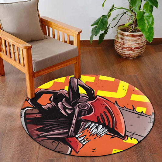 Chainsaw Man Anime Circular Floor Mat (3 mm Thick) | Anti-Slip Printed Round Flat Rug for Bedroom, Gaming Room & Anime Decor | TORIO