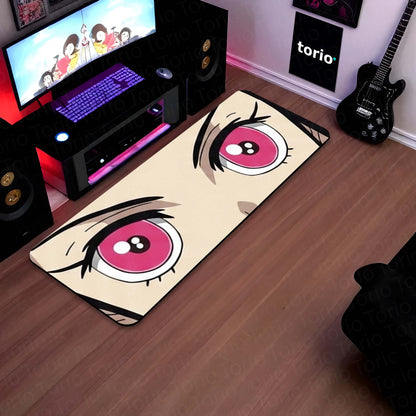 Anime Pink Eyes Floor Mat | Cute Kawaii Anime Eye Art Flat Rug | Anti-Slip 3mm Absorbent Floor Mat for Bedroom, Gaming Room, Bathroom & Otaku Decor