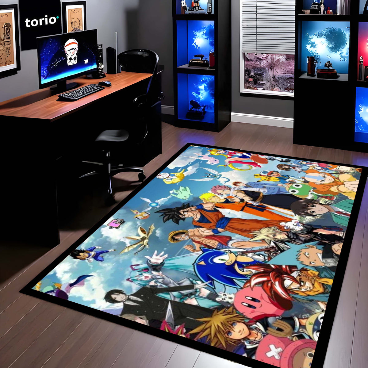 Anime Multiverse Crossover Floor Mat | Iconic Anime Characters Collage Flat Rug | Anti-Slip 3mm Absorbent Floor Mat for Gaming Room, Bedroom & Otaku Setup