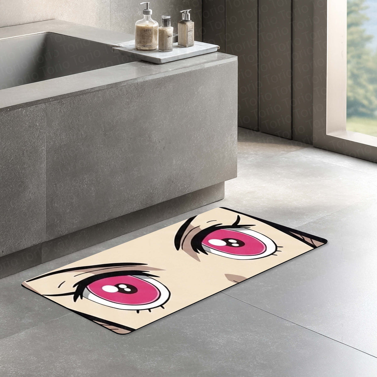 Anime Pink Eyes Floor Mat | Cute Kawaii Anime Eye Art Flat Rug | Anti-Slip 3mm Absorbent Floor Mat for Bedroom, Gaming Room, Bathroom & Otaku Decor