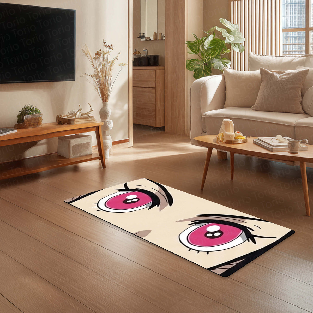 Anime Pink Eyes Floor Mat | Cute Kawaii Anime Eye Art Flat Rug | Anti-Slip 3mm Absorbent Floor Mat for Bedroom, Gaming Room, Bathroom & Otaku Decor