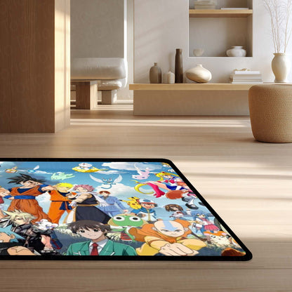 Anime Multiverse Crossover Floor Mat | Iconic Anime Characters Collage Flat Rug | Anti-Slip 3mm Absorbent Floor Mat for Gaming Room, Bedroom & Otaku Setup