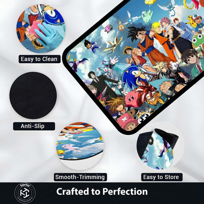 Anime Multiverse Crossover Floor Mat | Iconic Anime Characters Collage Flat Rug | Anti-Slip 3mm Absorbent Floor Mat for Gaming Room, Bedroom & Otaku Setup