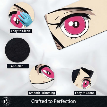 Anime Pink Eyes Floor Mat | Cute Kawaii Anime Eye Art Flat Rug | Anti-Slip 3mm Absorbent Floor Mat for Bedroom, Gaming Room, Bathroom & Otaku Decor