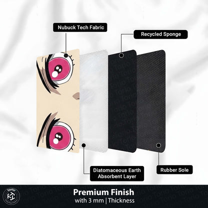 Anime Pink Eyes Floor Mat | Cute Kawaii Anime Eye Art Flat Rug | Anti-Slip 3mm Absorbent Floor Mat for Bedroom, Gaming Room, Bathroom & Otaku Decor