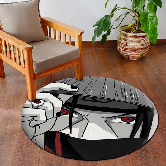 Itachi Uchiha Sharingan Circular Floor Mat (3 mm Thick) | Anti-Slip Printed Round Anime Flat Rug for Bedroom, Gaming Room & Otaku Decor | TORIO