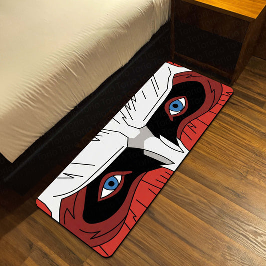 Masked Anime Eyes Floor Mat | Intense Red & Black Anime Eye Art Flat Rug | Anti-Slip 3mm Absorbent Floor Mat for Gaming Room, Bedroom, Studio & Otaku Decor
