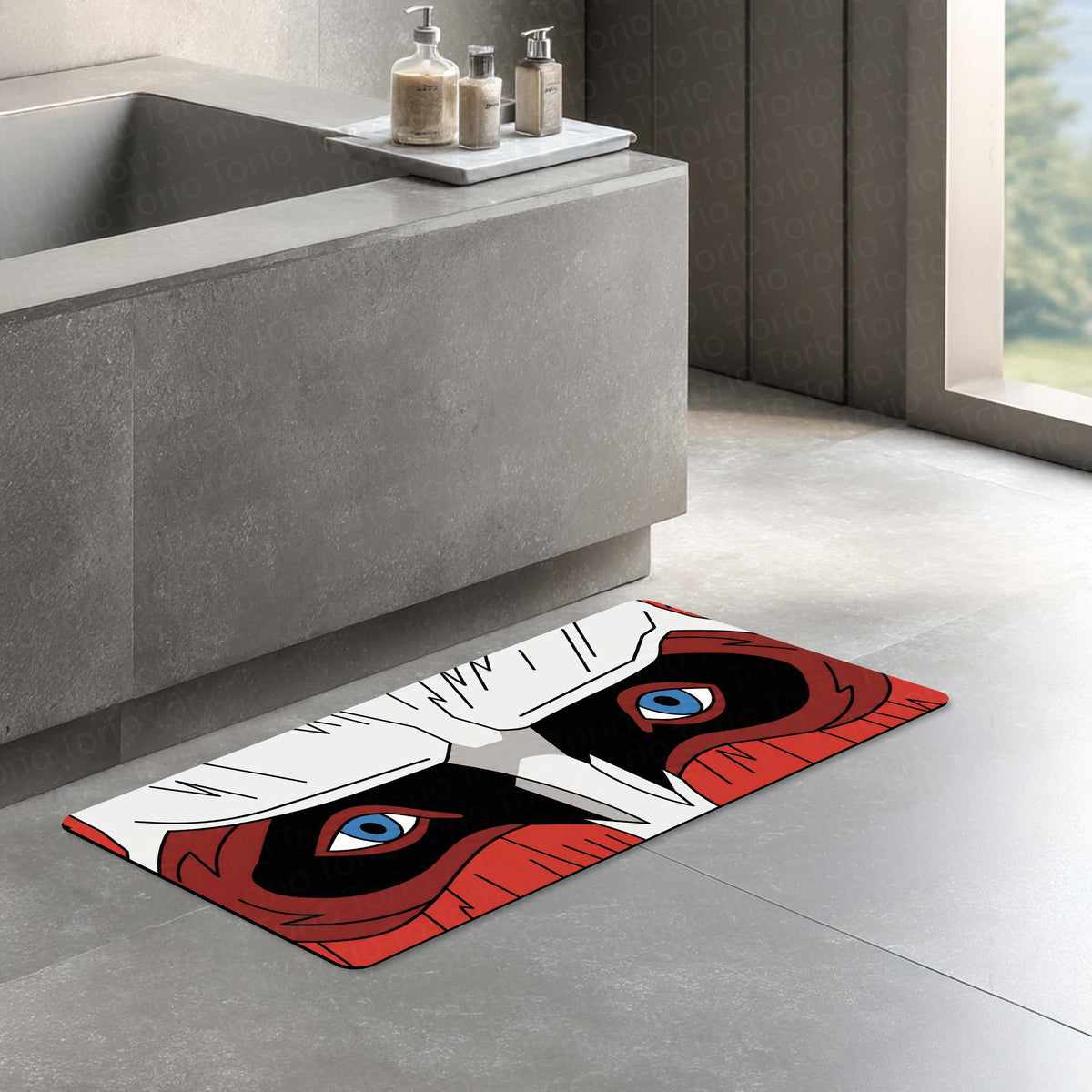 Masked Anime Eyes Floor Mat | Intense Red & Black Anime Eye Art Flat Rug | Anti-Slip 3mm Absorbent Floor Mat for Gaming Room, Bedroom, Studio & Otaku Decor